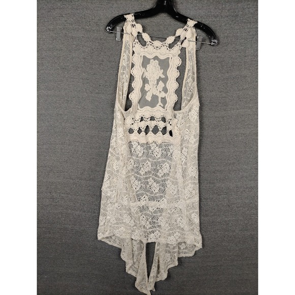 Haute Monde Womens Cardigan Small White Lace Crochet Long Duster Boho Festival - Picture 8 of 8